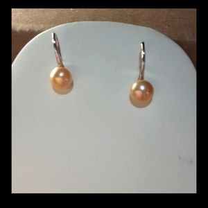 PEARL Sterling Silver 925 stamped earrings Peach color